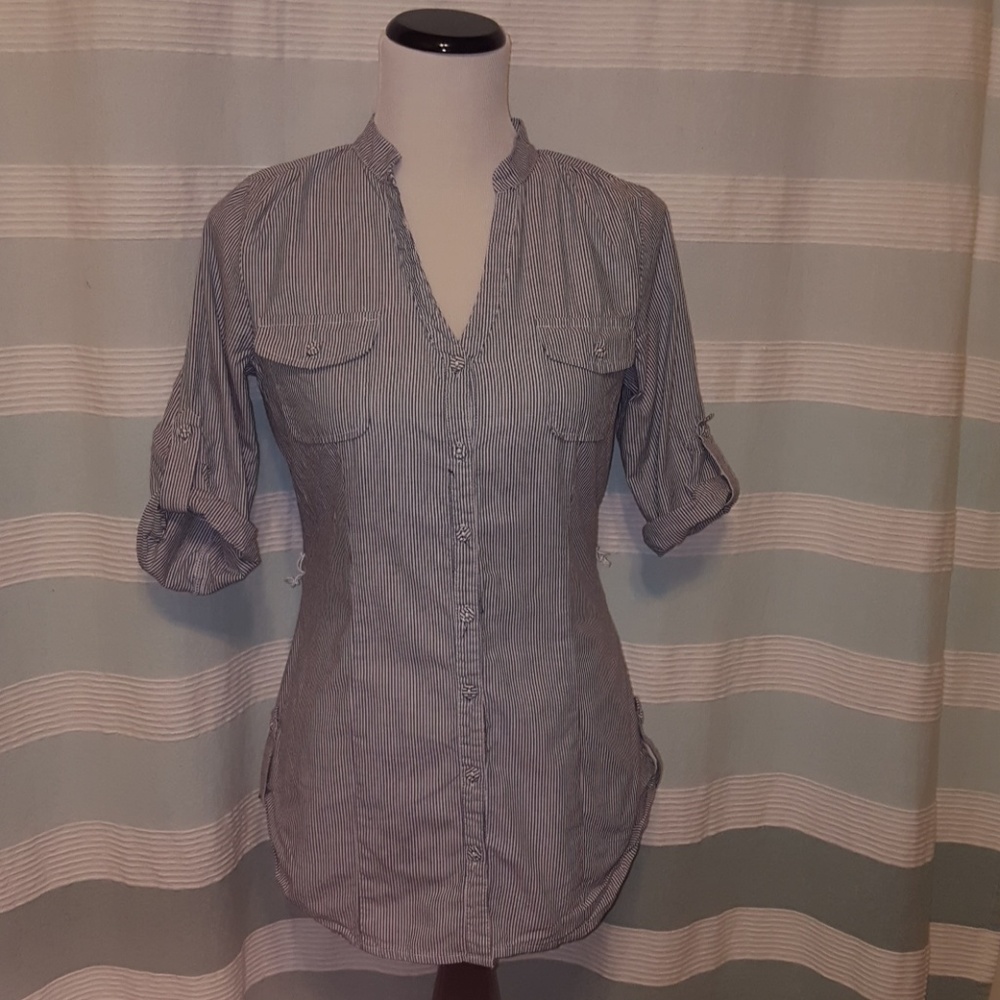 Striped, cotton button-up shirt
